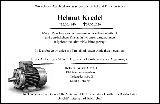 Traueranzeige von Helmut Kredel von Darmstädter Echo