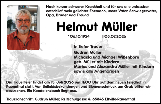 Traueranzeige von Helmut Müller von Wiesbadener Kurier