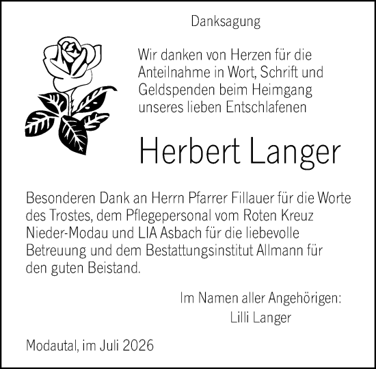 Traueranzeige von Herbert Langer von Darmstädter Echo