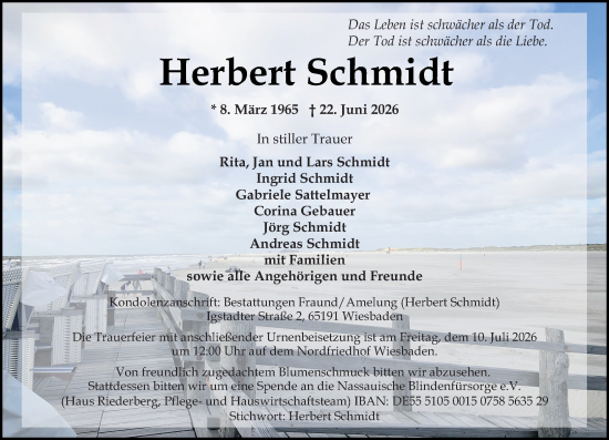 Traueranzeige von Herbert Schmidt von Wiesbadener Kurier
