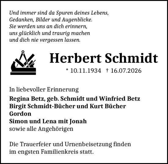 Traueranzeige von Herbert Schmidt von Idsteiner Land/Untertaunus