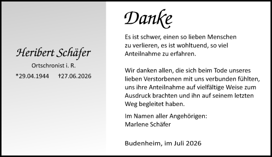 Traueranzeige von Heribert Schäfer von Allgemeine Zeitung Mainz