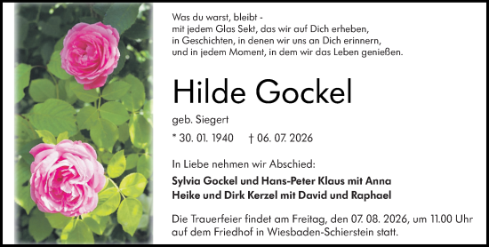 Traueranzeige von Hilde Gockel von Wiesbadener Kurier