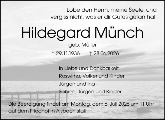 Traueranzeige von Hildegard Münch von Darmstädter Echo
