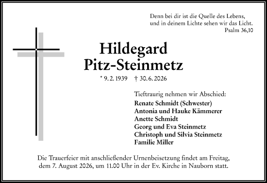Traueranzeige von Hildegard Pitz-Steinmetz von Wetzlarer Neue Zeitung