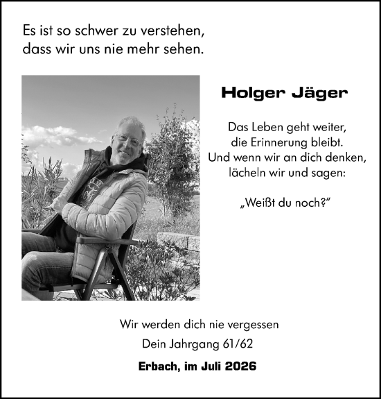 Traueranzeige von Holger Jäger von Camberger Anzeiger