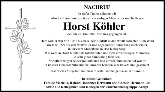 Traueranzeige von Horst Köhler von Odenwälder Echo