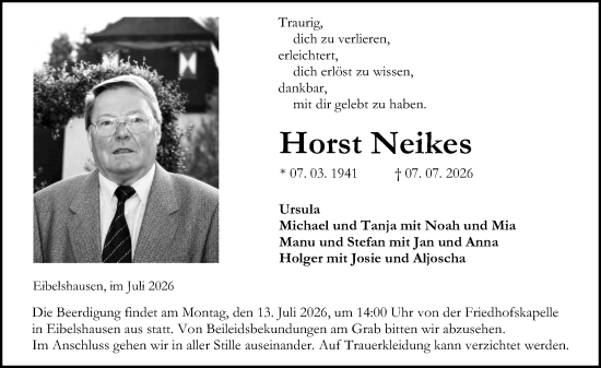 Traueranzeige von Horst Neikes von Dill Block