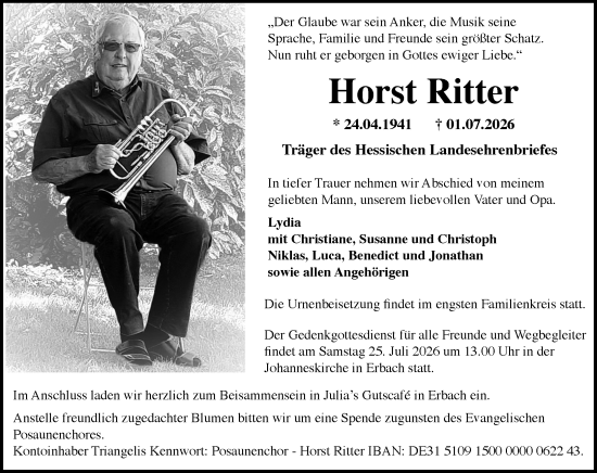 Traueranzeige von Horst Ritter von Wiesbadener Kurier