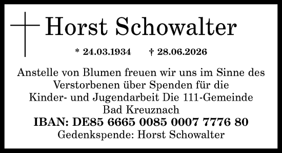 Traueranzeige von Horst Schowalter von Allgemeine Zeitung Rheinhessen-Nahe