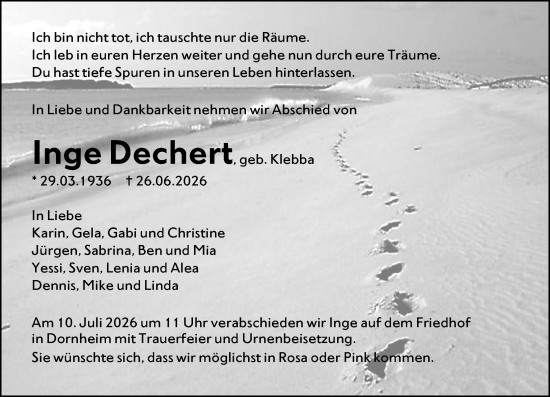 Traueranzeige von Inge Dechert von Groß-Gerauer Echo