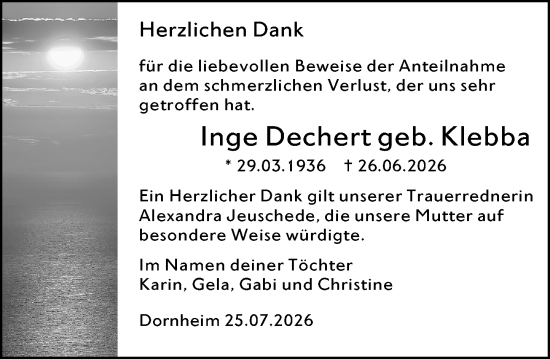 Traueranzeige von Inge Dechert von Groß-Gerauer Echo