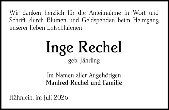 Traueranzeige von Inge Rechel von Darmstädter Echo
