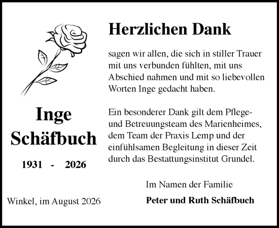 Traueranzeige von Inge Schäfbuch von Wiesbadener Kurier