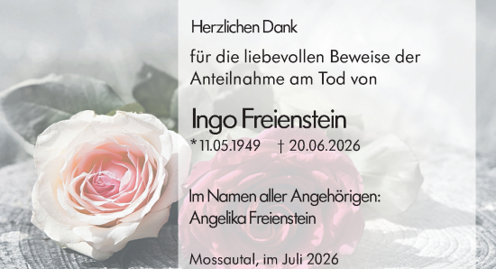Traueranzeige von Ingo Freienstein von Odenwälder Echo