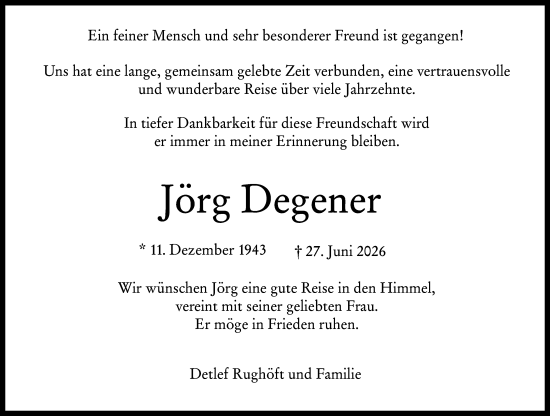 Traueranzeige von Jörg Degener von Wiesbadener Kurier