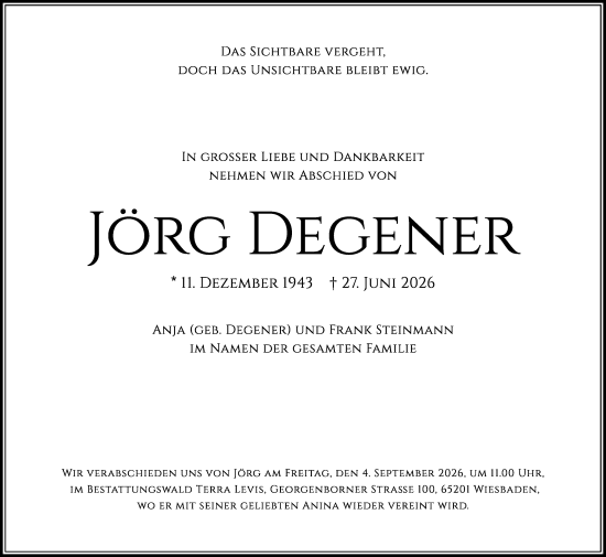 Traueranzeige von Jörg Degener von Wiesbadener Kurier