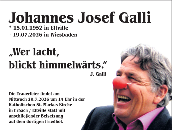 Traueranzeige von Johannes Josef Galli von Wiesbadener Kurier