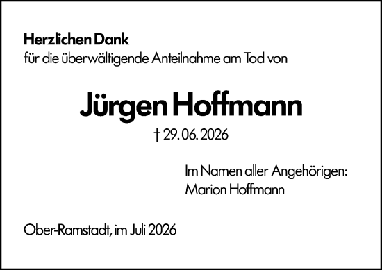 Traueranzeige von Jürgen Hoffmann von Darmstädter Echo