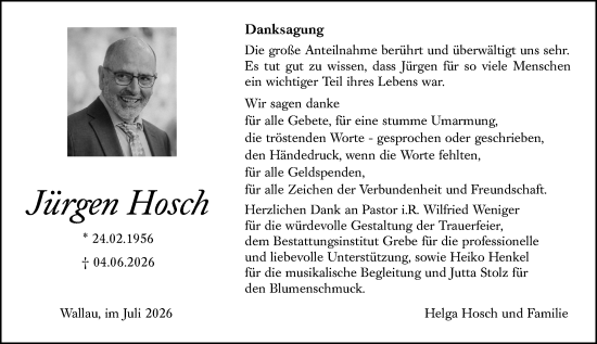Traueranzeige von Jürgen Hosch von Hinterländer Anzeiger