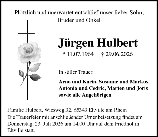 Traueranzeige von Jürgen Hulbert von Rheingau Kurier