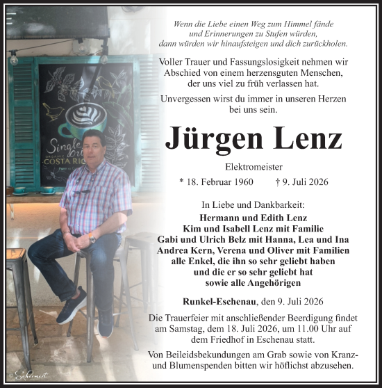 Traueranzeige von Jürgen Lenz von Nassauische Neue Presse