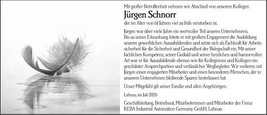 Traueranzeige von Jürgen Schnorr von Wetzlarer Neue Zeitung