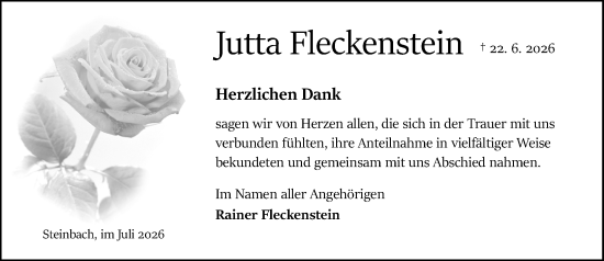 Traueranzeige von Jutta Fleckenstein von Odenwälder Echo