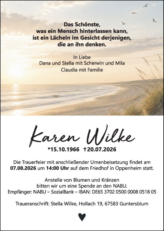 Traueranzeige von Karen Wilke von Allgemeine Zeitung Mainz