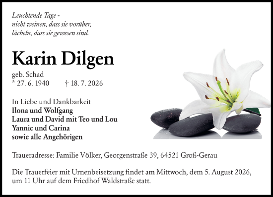 Traueranzeige von Karin Dilgen von Groß-Gerauer Echo