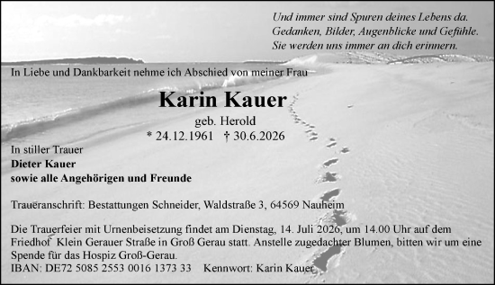 Traueranzeige von Karin Kauer von Groß-Gerauer Echo