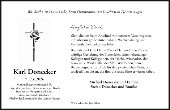 Traueranzeige von Karl Donecker von Wiesbadener Kurier
