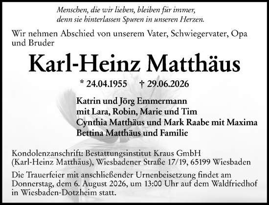 Traueranzeige von Karl-Heinz Matthäus von Wiesbadener Kurier