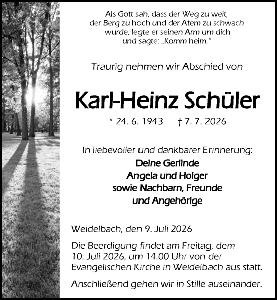 Traueranzeige von Karl-Heinz Schüler von Dill Block