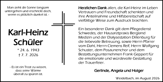 Traueranzeige von Karl-Heinz Schüler von Dill Block