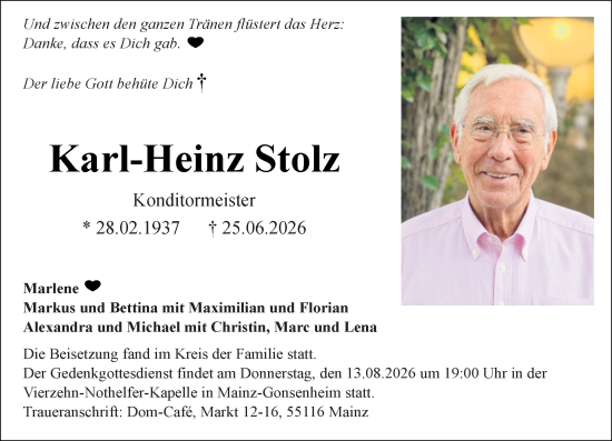 Traueranzeige von Karl-Heinz Stolz von Allgemeine Zeitung Mainz