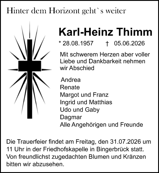 Traueranzeige von Karl-Heinz Thimm von Binger-/Ingelheimer Wochenblatt