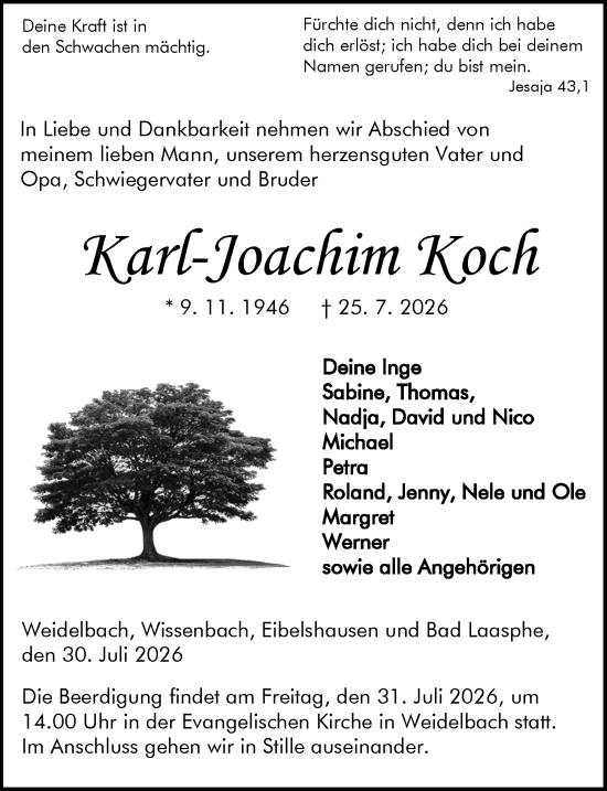 Traueranzeige von Karl-Joachim Koch von Dill Block