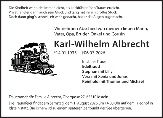 Traueranzeige von Karl-Wilhelm Albrecht von Idsteiner Land/Untertaunus