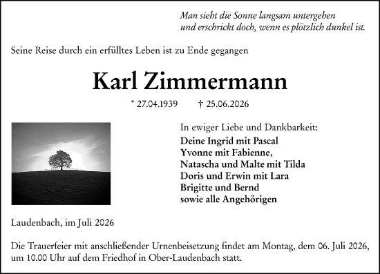 Traueranzeige von Karl Zimmermann von Starkenburger Echo