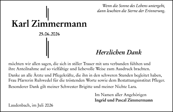 Traueranzeige von Karl Zimmermann von Starkenburger Echo