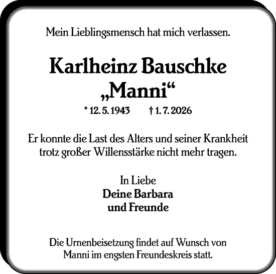 Traueranzeige von Karlheinz Bauschke von Wiesbadener Kurier