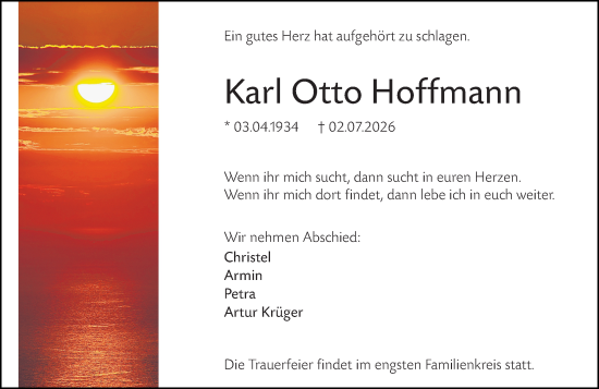 Traueranzeige von Karl Otto Hoffmann von Hinterländer Anzeiger