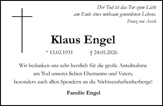 Traueranzeige von Klaus Engel von Allgemeine Zeitung Rheinhessen-Nahe
