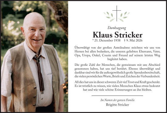 Traueranzeige von Klaus Stricker von Idsteiner Land/Untertaunus