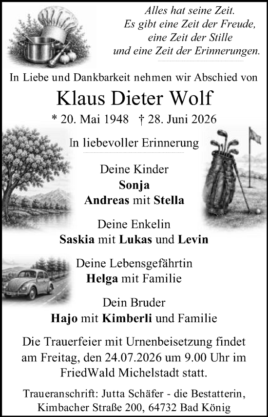 Traueranzeige von Klaus Dieter Wolf von Odenwälder Echo