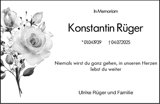 Traueranzeige von Konstantin Rüger von Allgemeine Zeitung Mainz