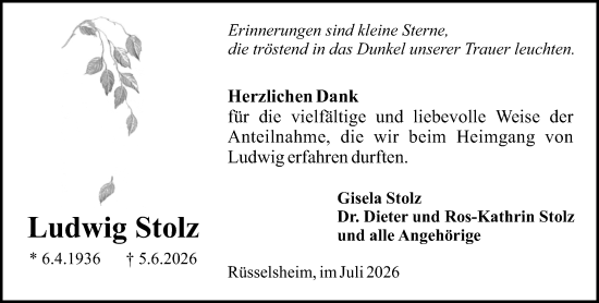 Traueranzeige von Ludwig Stolz von Rüsselsheimer Echo