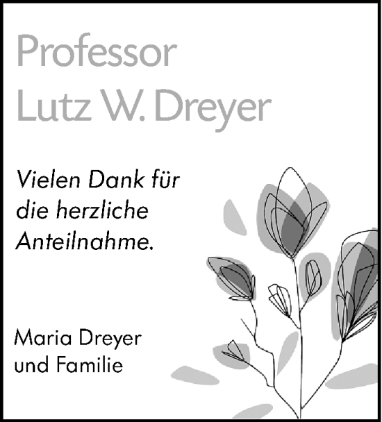 Traueranzeige von Lutz W. Dreyer von Allgemeine Zeitung Mainz