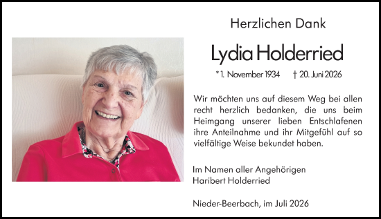 Traueranzeige von Lydia Holderried von Darmstädter Echo